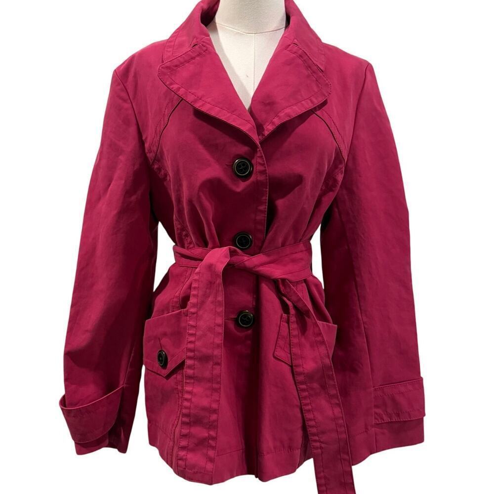 Banana Republic Magenta Pink Belted Cotton Trench Jacket Women Large Office Chic
